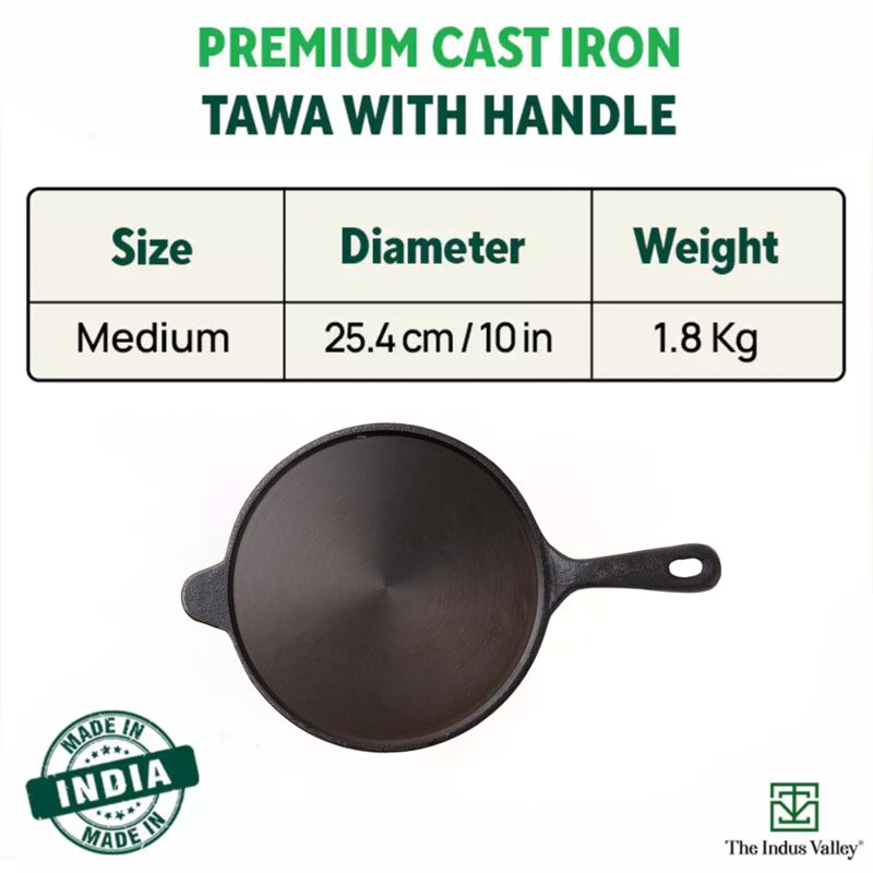 The Indus Valley Super Smooth Cast Iron Tawa for Dosa/Chapathi | 25.4cm/10 inch, 1.8kg | Induction Friendly | Naturally Nonstick, Pre-Seasoned Tawa, 100% Pure & Toxin-Free, No Chemical Coating - Image 9