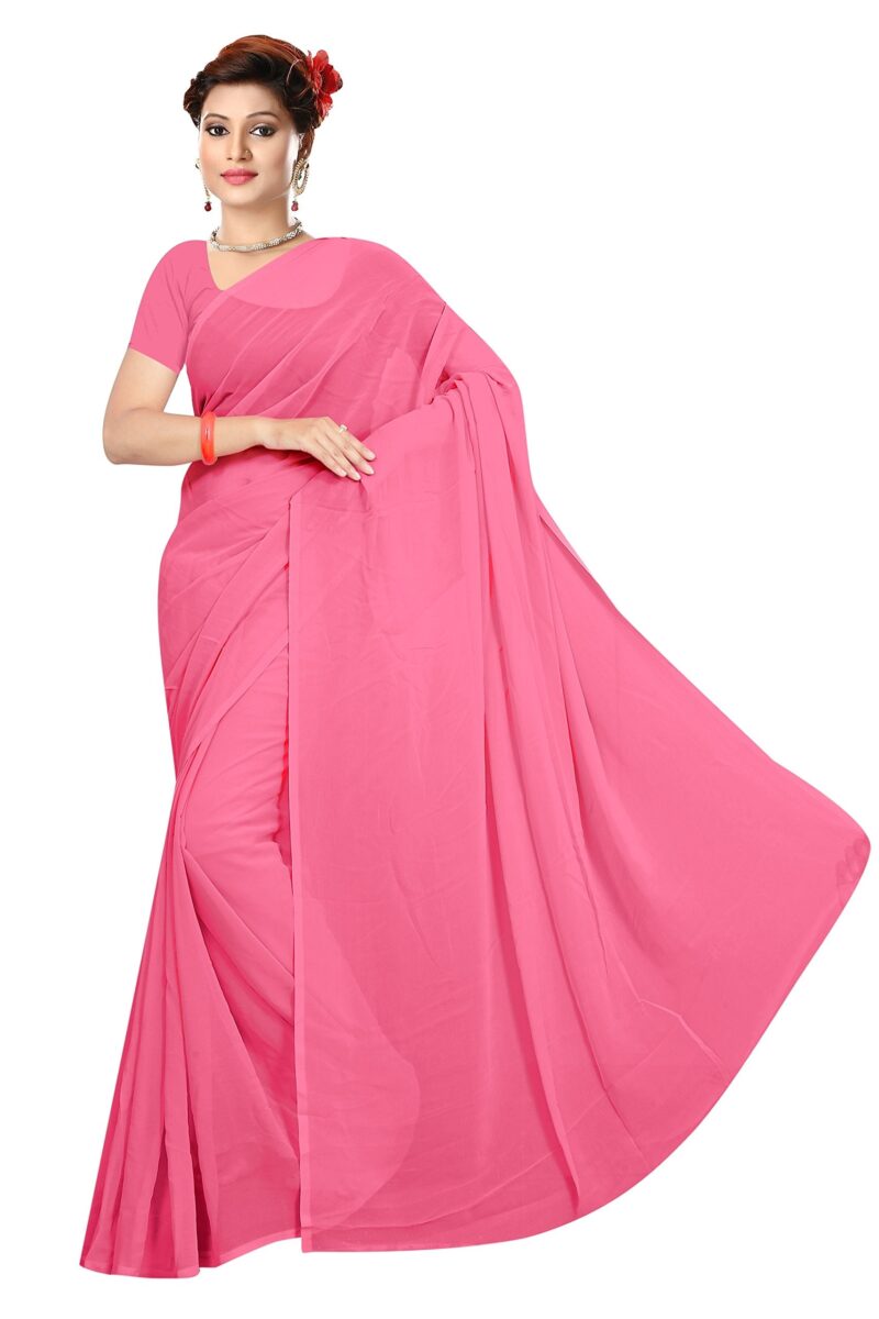 Sidhidata Women's Pure Georgette Saree With Blouse Piece (Pack of 2) (combo plain 719-701_Sky Blue & Baby Pink), Free Size - Image 2