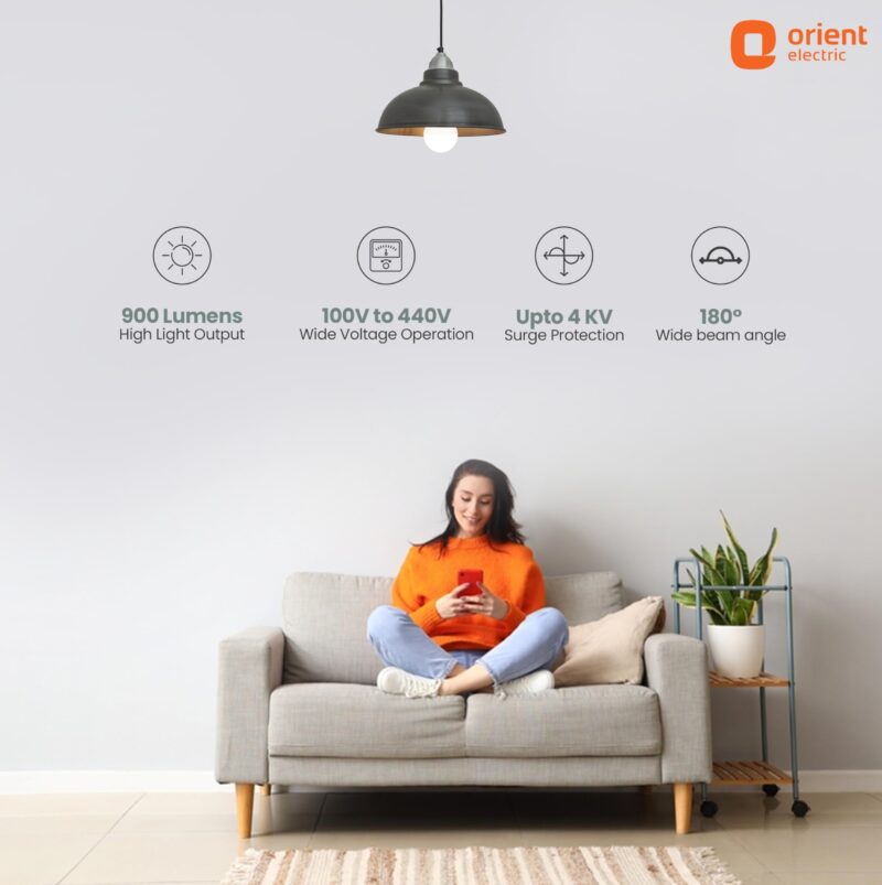 Orient Electric 9W High Glow LED bulb| 180-degree wide beam angle| Voltage surge protection up to 4 kV| 6500K, Cool White| B22d base| Made in India| Pack of 2 - Image 4