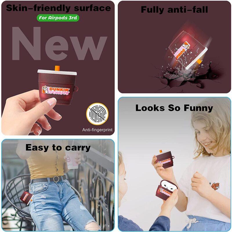 Meyaar for AirPods 3 Case Cover with Keychain Neck, Protective Silicone Case Skin Compatible with AirPods 3rd Generation (2021 Released), Shockproof, Supports Wireless Charging (Dunkin-Donuts) - Image 2