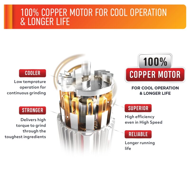 USHA Colossal DLX Wet Grinder 150 W, 2 LTR, 100% Copper Motor and Dual Flow Breakers for Faster, Smooth Batter with Atta Kneader and Coconut Scrapper (Red) - Image 4