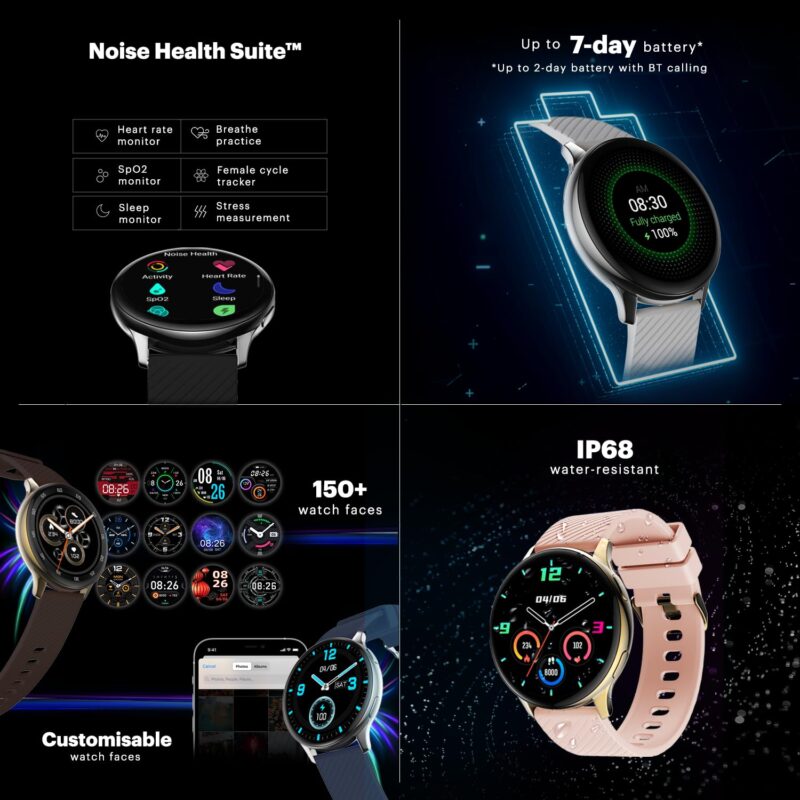 Noise Vortex Plus 1.46 AMOLED Display, AoD, BT Calling, Sleek Metal Finish, 7 Days Battery Life, All New OS with 100+ Watch Faces & Health Suite (Jet Black) - Image 4