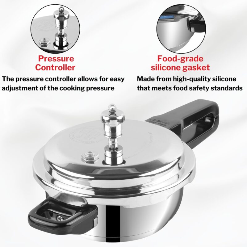 Vinod 18/8 Stainless Steel Pressure Cooker Outer Lid 3 Litre | Unique Sandwich Bottom Cooker | Induction and Gas Base | ISI and CE certified | 2 Years Warranty - Image 6