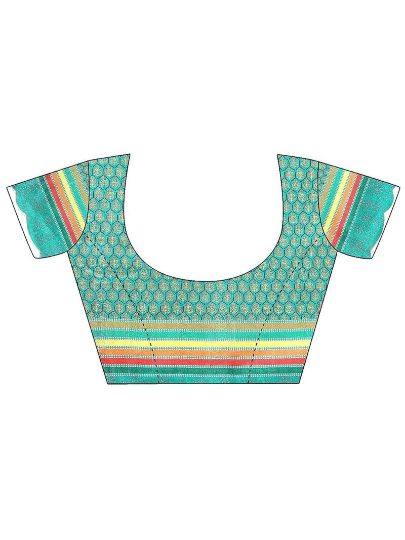 RAJESHWAR FASHION WITH RF Women's Colorblock Printed Chiffon Sarees For Women With Diamond Scalloping & Digital Print Blouse(Turquoise_Multicolored_Free Size 6.30) - Image 2