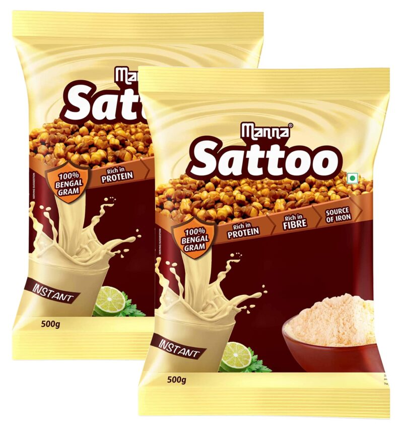 Manna Sattu Atta 1Kg 100% Channa Sattu Roasted Gram Atta Flour (500 X 2 Packs)