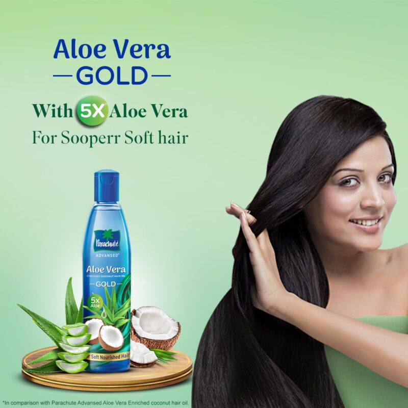 Parachute Advansed Aloe Vera Enriched Coconut Hair Oil Gold | 5X Aloe Vera With Coconut Oil| Makes Hair Sooperr Soft | 400ml - Image 3