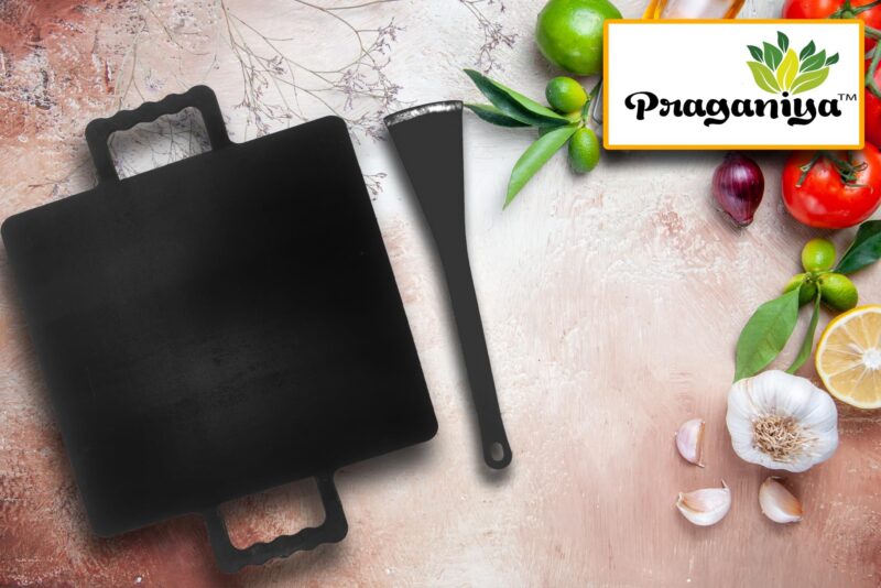 PRAGANIYA Iron Dosa Tawa for Dosa/Roti/Chapati 12 Inch Heavy Gauge Square Tawa Induction & Gas Compatible - Image 3