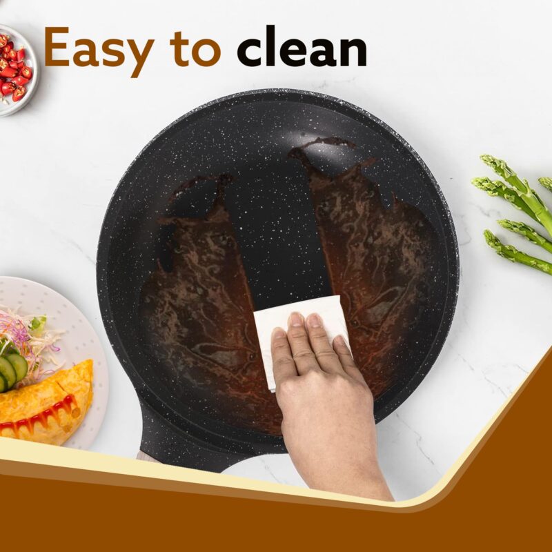 AGARO Imperial Granite Non Stick Fry Pan, 1.1L / 20cm, Cast Aluminium Body, Omlette Egg Pan, Fish Fry Pan, Gas & Induction Compatible, Dark Grey - Image 4