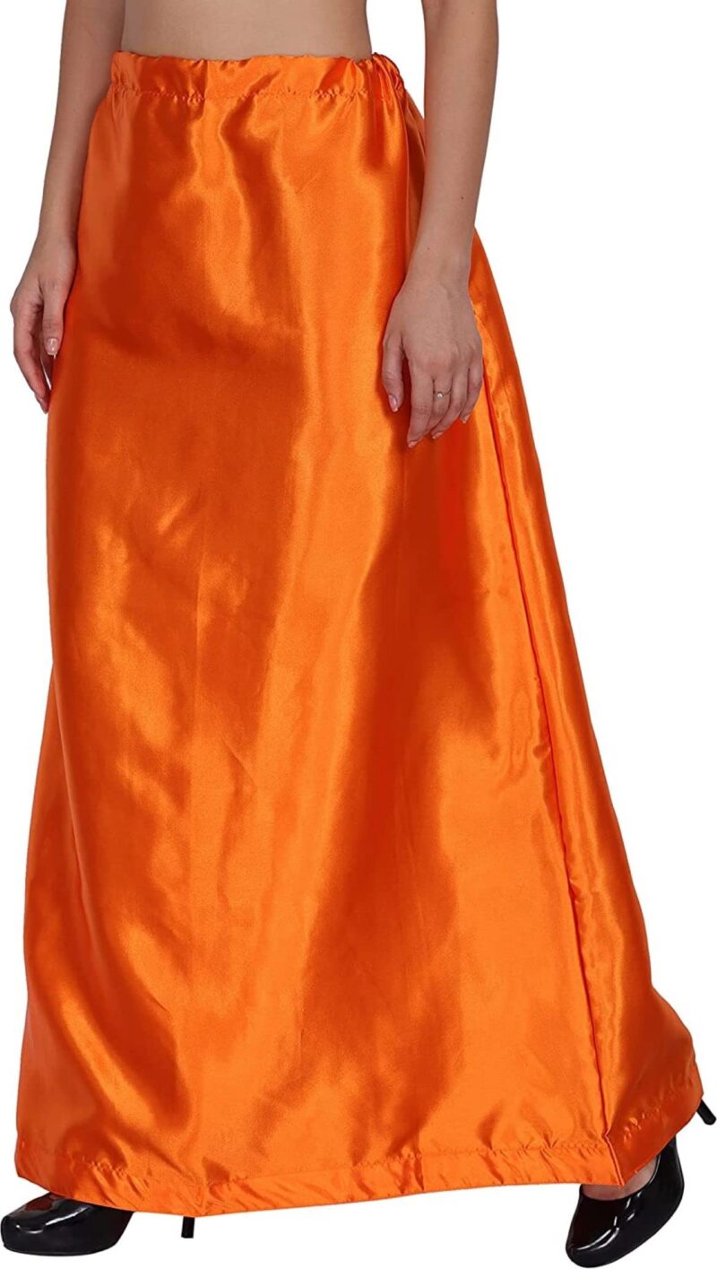 Guddan Women Satin Free Size Petticoat Underskirt Indian Lining for Sari (Orange) - Image 3