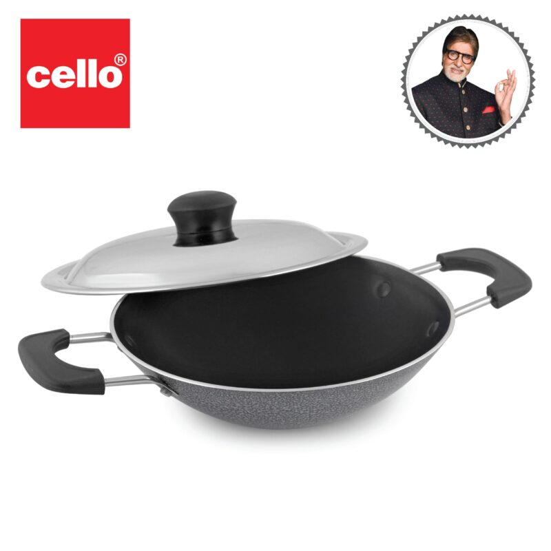 CELLO Black Platina Non-Stick Deep Appachatty with Lid 20 cm | Scratch Resistant | Gas Stovetop Compatible | Comfortable Grip | Black - Image 3