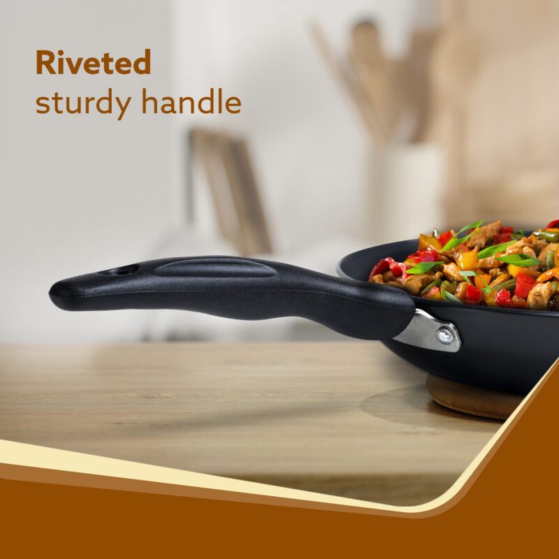 AGARO Elite Hard Anodised Tapper Frying Pan, 1.5L Capacity, 24 cm Diameter, Gas Oven Compatible, 3 mm Thick Plate, Riveted Handle, Frying, Cooking, Serving, Black - Image 3