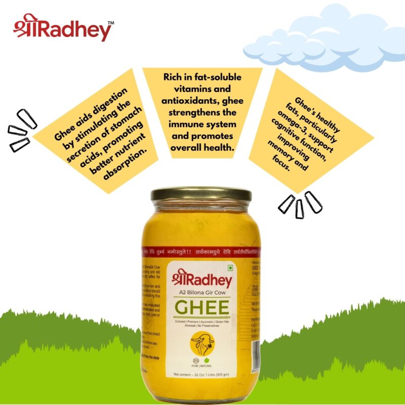 SHREERADHEY Gir Cow Ghee I A2 Bilona Traditional Bilona Method I 1 L Glass Bottle, 1.53 Kg - Image 2