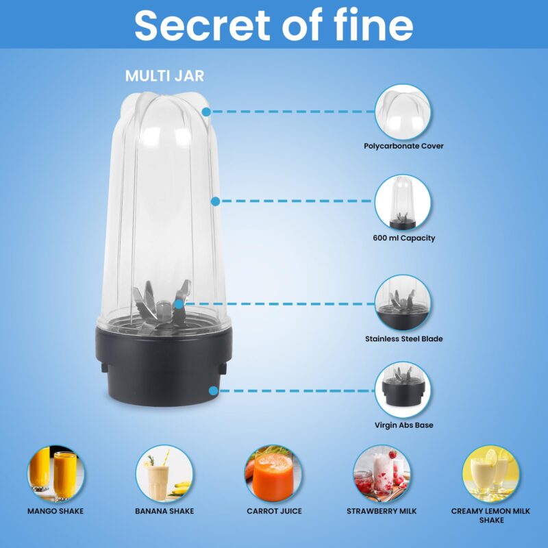 HOME SAVER 750watt HeavyDuty SmoothBlend Juicer Mixer Grinder With 2 Sharp Transparent Jar For Kitchen Grinding Mixing and Juicing | 1 Year Warranty (Blue-Black) Mixer Grinder - Image 8