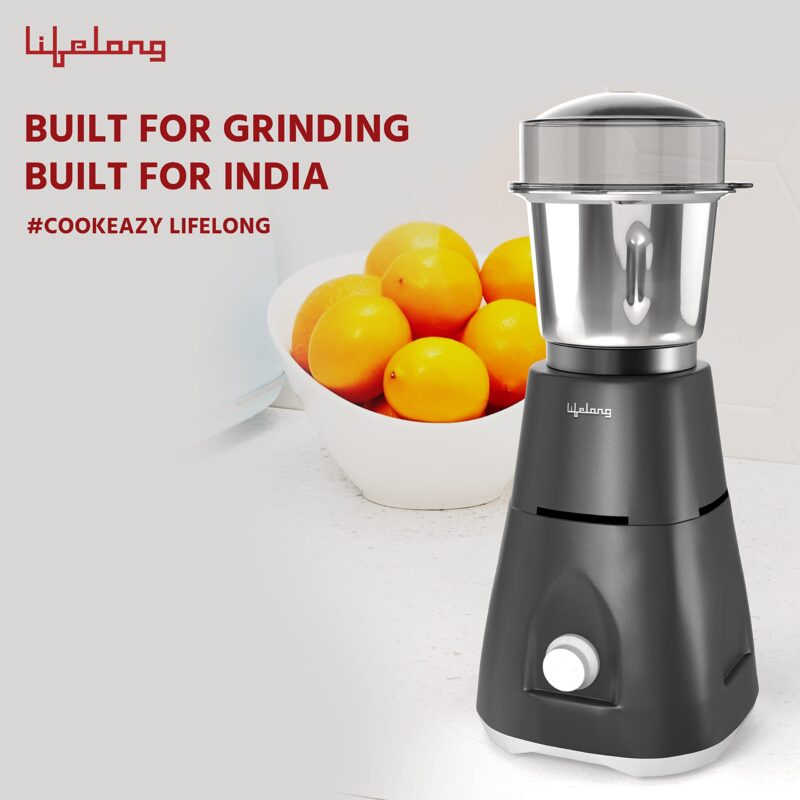 Lifelong Uno LX 350 Watt Mixer Grinder, 1 Jar | ABS Body, Stainless Steel Blade (1 Year Warranty, Grey) - Image 2