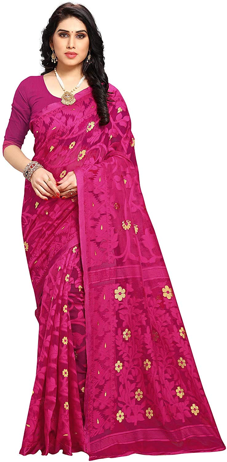 Aishwarya Sarees Women's Jamdani Jute Cotton Saree With Blouse Piece (AS - SOFT DHAKAI NEW -1_Pink) - Image 3