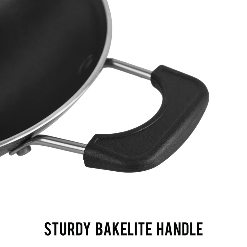 CELLO Black Platina Non-Stick Deep Appachatty with Lid 20 cm | Scratch Resistant | Gas Stovetop Compatible | Comfortable Grip | Black - Image 4