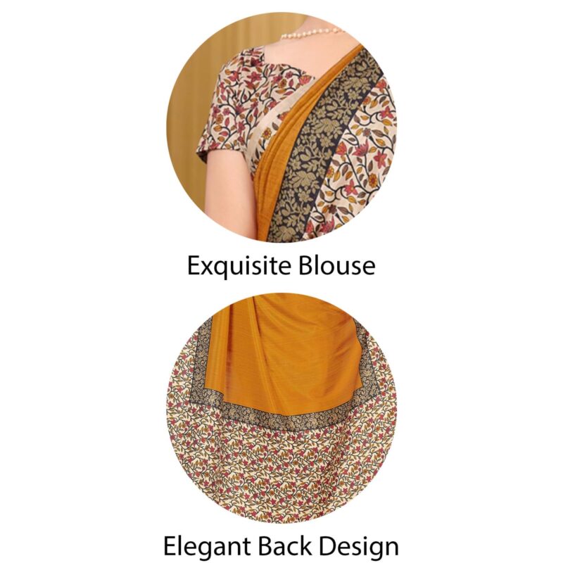 Vimla Women's Mustard Malgudi Art Silk Uniform Saree with Blouse Piece (Mustard; 2123_Free Size) - Image 3