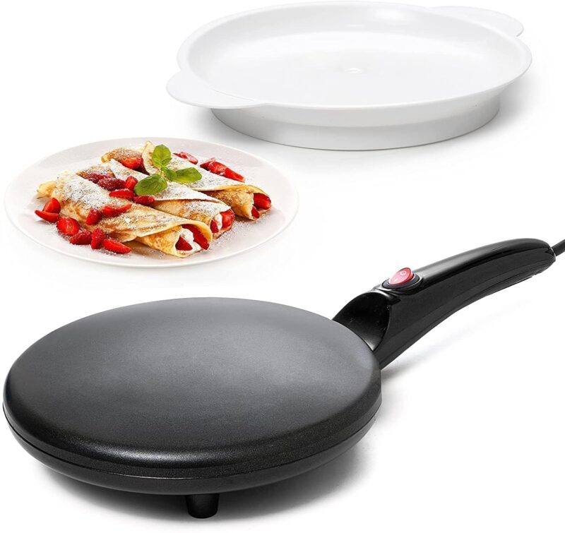 Kruvis Electric Griddle Crepe Maker – Non-Stick Hot Plate Cooktop with Automatic Temperature Control, Dosa & Dhosa Maker, Fully Automatic Pancake Pan (110V-220V)
