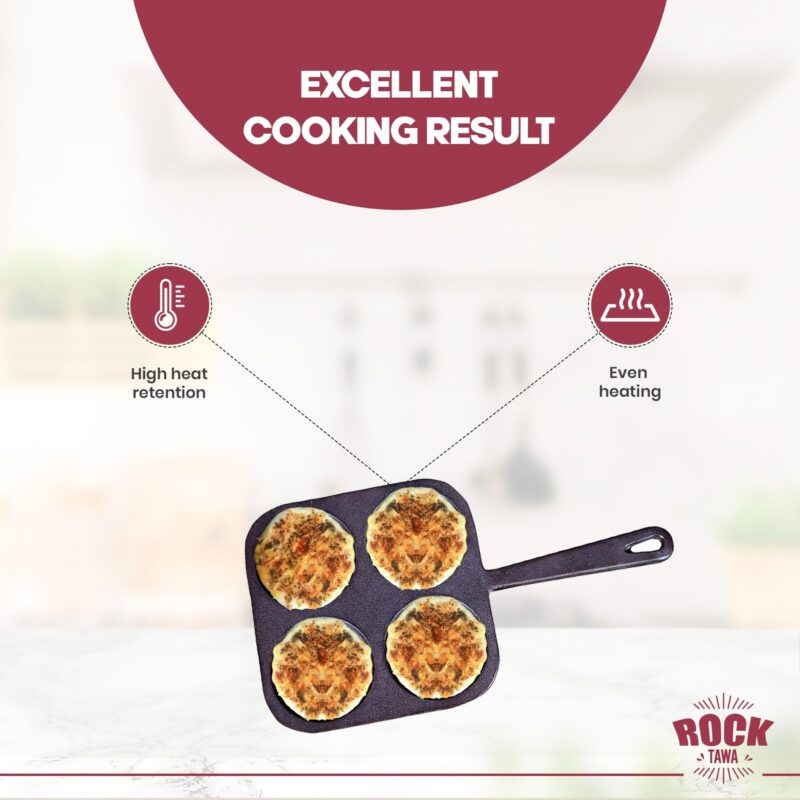 Rock Tawa 4cv Mini Uttapam Pan/Omelett Pan/Pancake Pan 7.5inch Square Pre Seasoned - Image 3