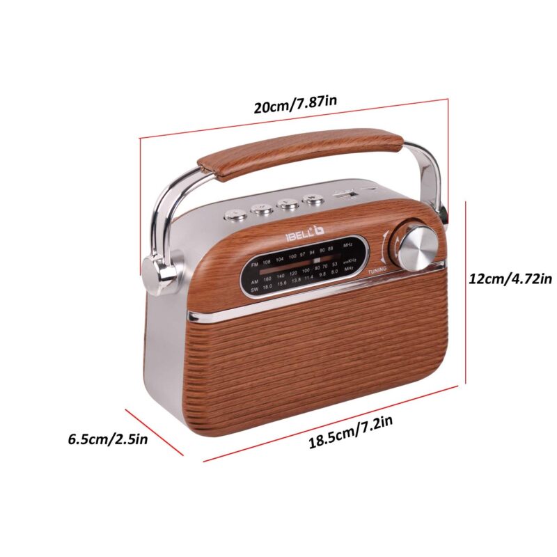 iBELL FM700BT Portable FM Radio with Bluetooth Speaker, USB, SD Slot, MP3 Player & Dynamic Speaker 3 Band (Brown) - Image 2