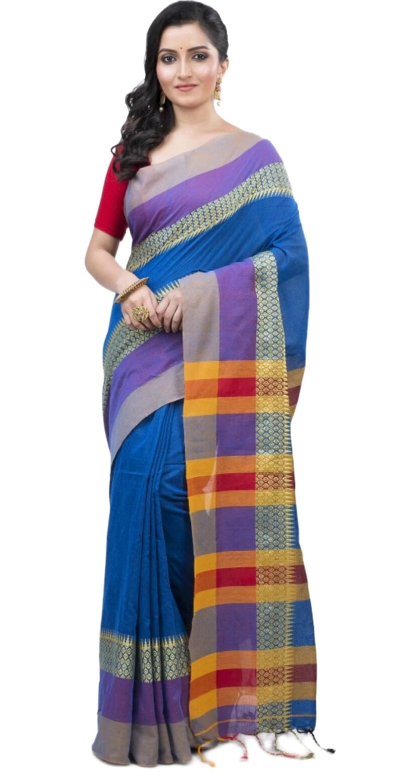 OISHANI SAREE GHOR Women's Traditional Bengal Handloom Cotton Saree (Teal)