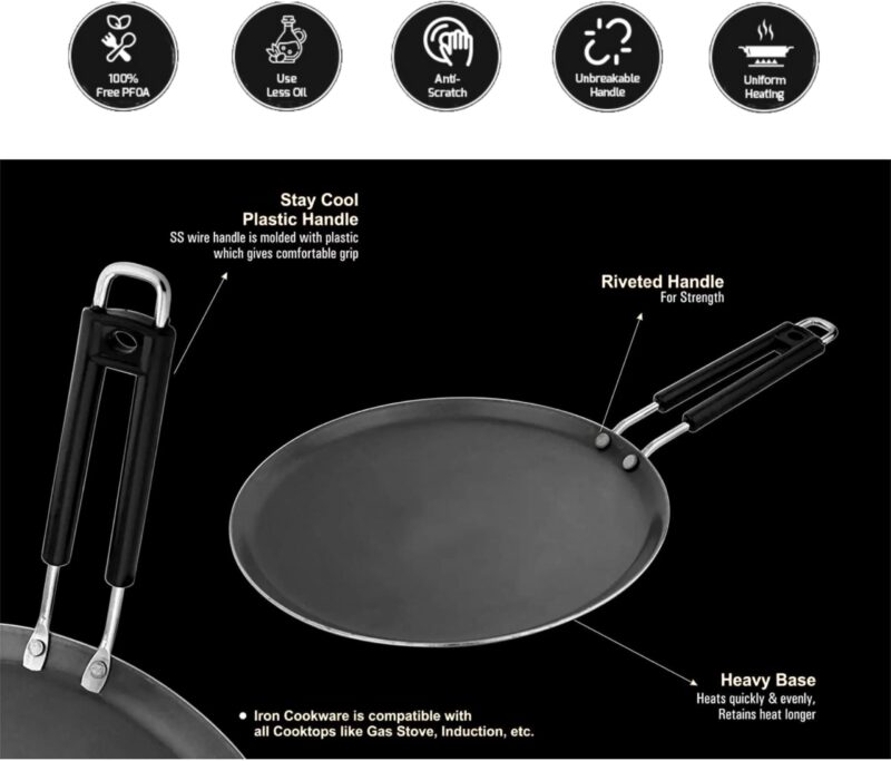 Traditional Cooking Excellence: Heavy-Duty Cast Iron Dosa Tawa - 9 inch Tawa 22.5 cm Diameter (Cast Iron) Iron-DOSA-TAWA - Image 3