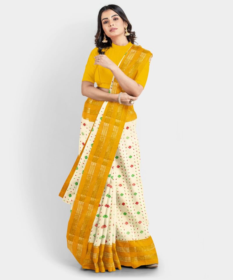 eC ESHA'S COLLECTION Women's Pure Cotton Jamdani Printed Tant Saree Without Blouse Piece (Mustard) - Image 4