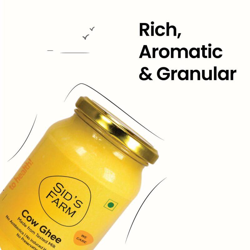 Sid’s Farm Cow Ghee - 350g | Aromatic and Granular | Made With Safe Tested Milk | Free From Antibiotics, Preservatives and Induced Hormones | Glass Jar - Image 5