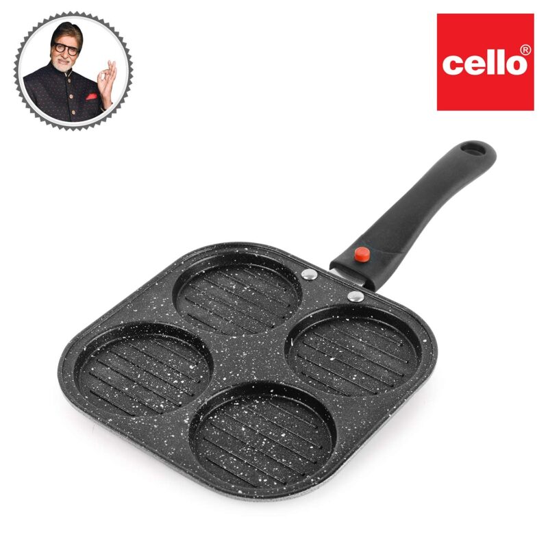 Cello Non-Stick 4- Cavity Aluminium Uttapam Maker with Spatter, Black - Image 3