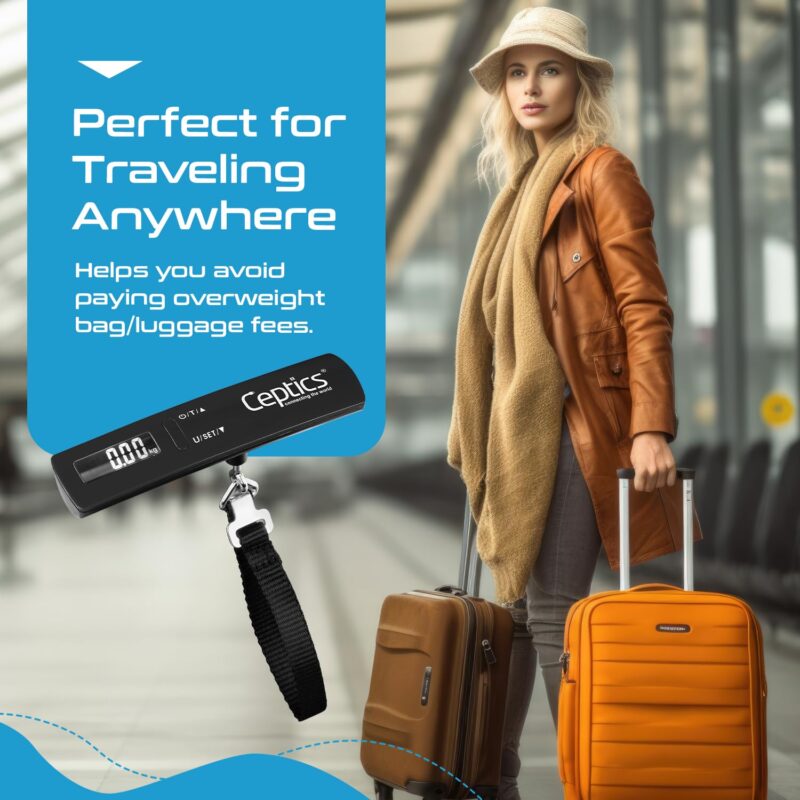 Ceptics weight machine for luggage weighing scale, luggage weighing scale capable capacity up to 50 Kg, weighing machine for luggage with LCD display luggage scale for bags, home, shop - BLACK - Image 2