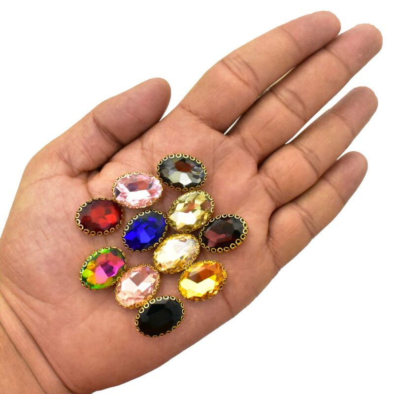 EmbroideryMaterial Oval Shape Sew on Glass Crystal Stone, Glass Gem Stone for Embroidery, Clothes, Craft, Jewellery Making etc, Flat Back Setting (13 * 18 MM, 11 Pieces, 1Pc/Color) - Image 3