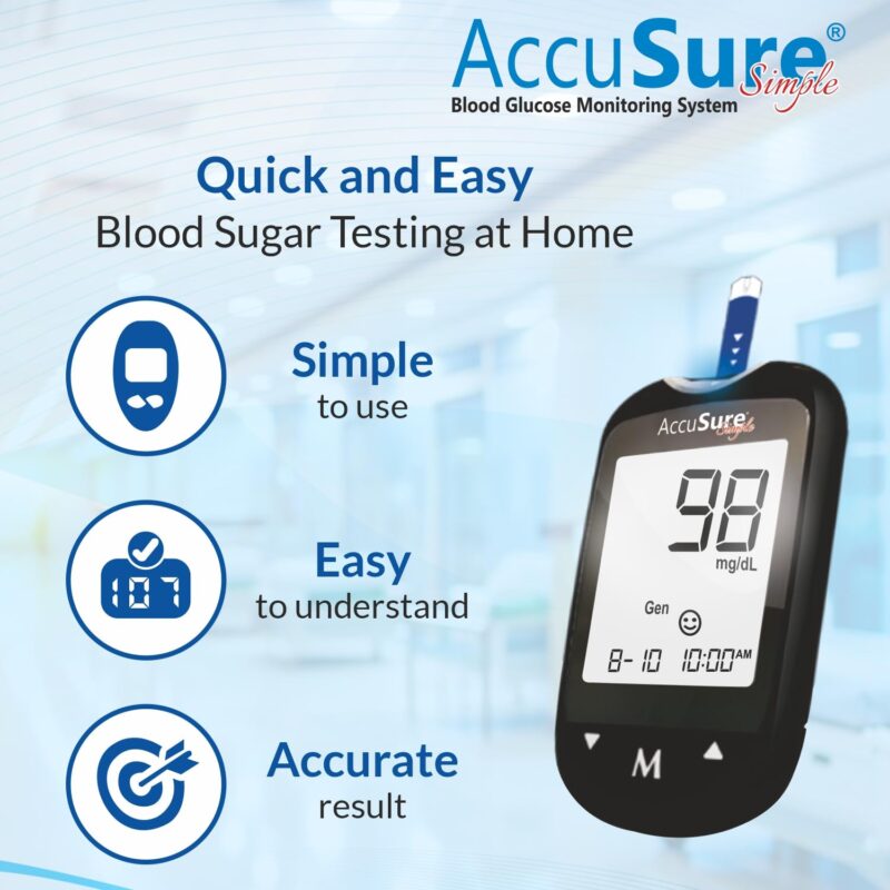AccuSure Instant Digital Simple Glucometer Kit |with 25 Strips,10 Lancet,1 Lancing device for Accurate Blood Glucose Sugar Testing Machine - Image 6