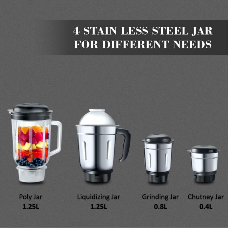 DigiSmart Kitchen Mate 750 Watt Mixer Grinder with 4 Jars Comes with 2 Year Warranty (Grey and Black) - Image 5