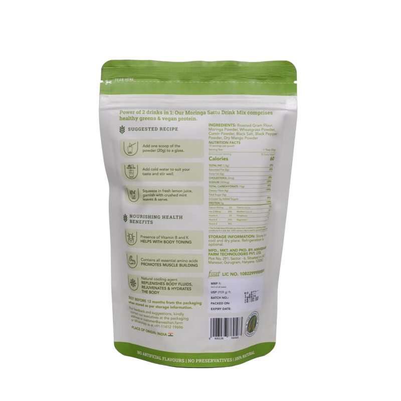 Anveshan Moringa Sattu Drink Mix - 300g | Chana Sattu Protein Powder | Drink | 8 Vitamin and Fibre Rich Nutrition Drink - Image 4