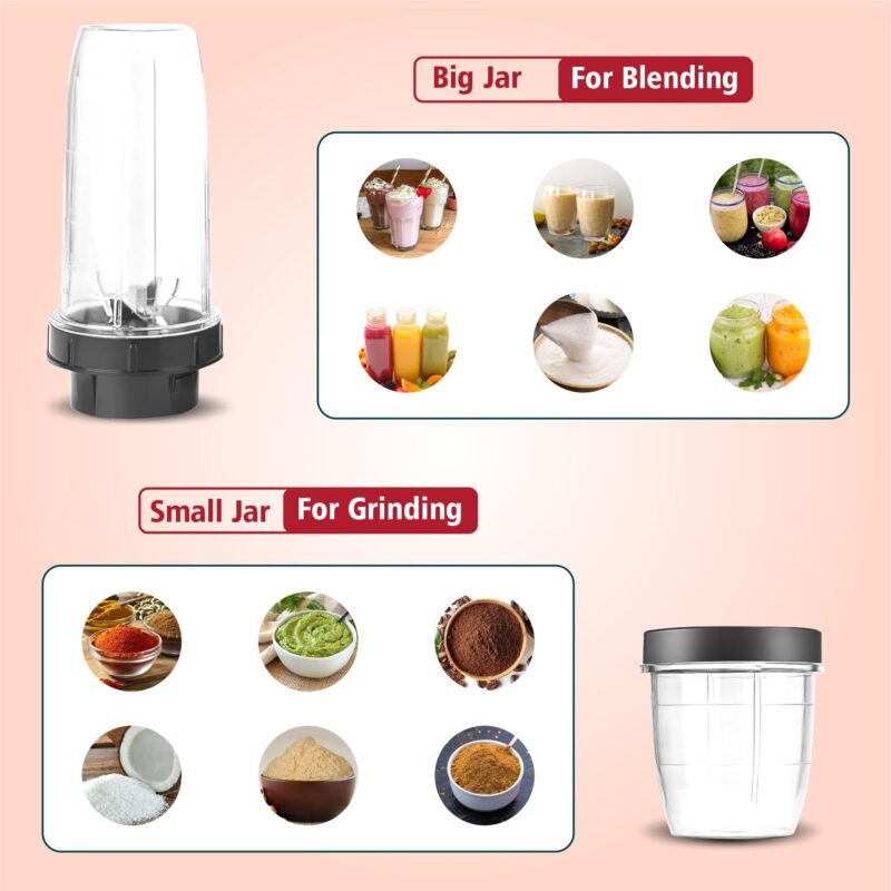 skystar Nutri-Blender Pro 100% Copper Motor With 2 Unbreakable Jars & 1 Blade Juicer Mixer Grinder (2 Jars, White, Red) & 18 Months Motor Warranty, 750 Watts - Image 4