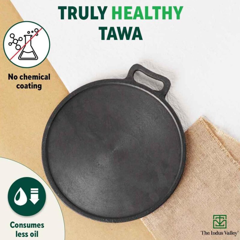 The Indus Valley Super Smooth Cast Iron Tawa for Dosa/Chapathi + Free Spatula | 30.5cm/12 inch, 3kg | Induction Friendly | Naturally Nonstick, Pre-Seasoned Tawa, 100% Pure & Toxin-Free - Image 8