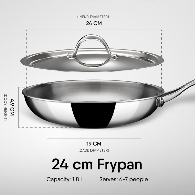 Stahl Artisan Triply Stainless Steel Fry Pan with Lid, Induction & Gas Stove Compatible Frying Pan, Omelette Pan, Egg Pan, 1.6 L, 24 cm - Image 5