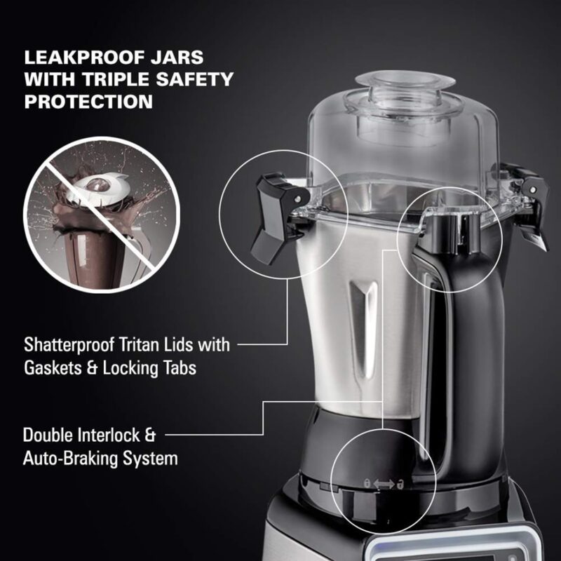Hamilton Beach Professional Juicer Mixer Grinder 58770-IN, 1400 Watt Rated Motor, Triple Overload Protection, 3 Stainless Steel Leakproof Jars, Triple Safety Protection, Intelligent Controls, Black - Image 4