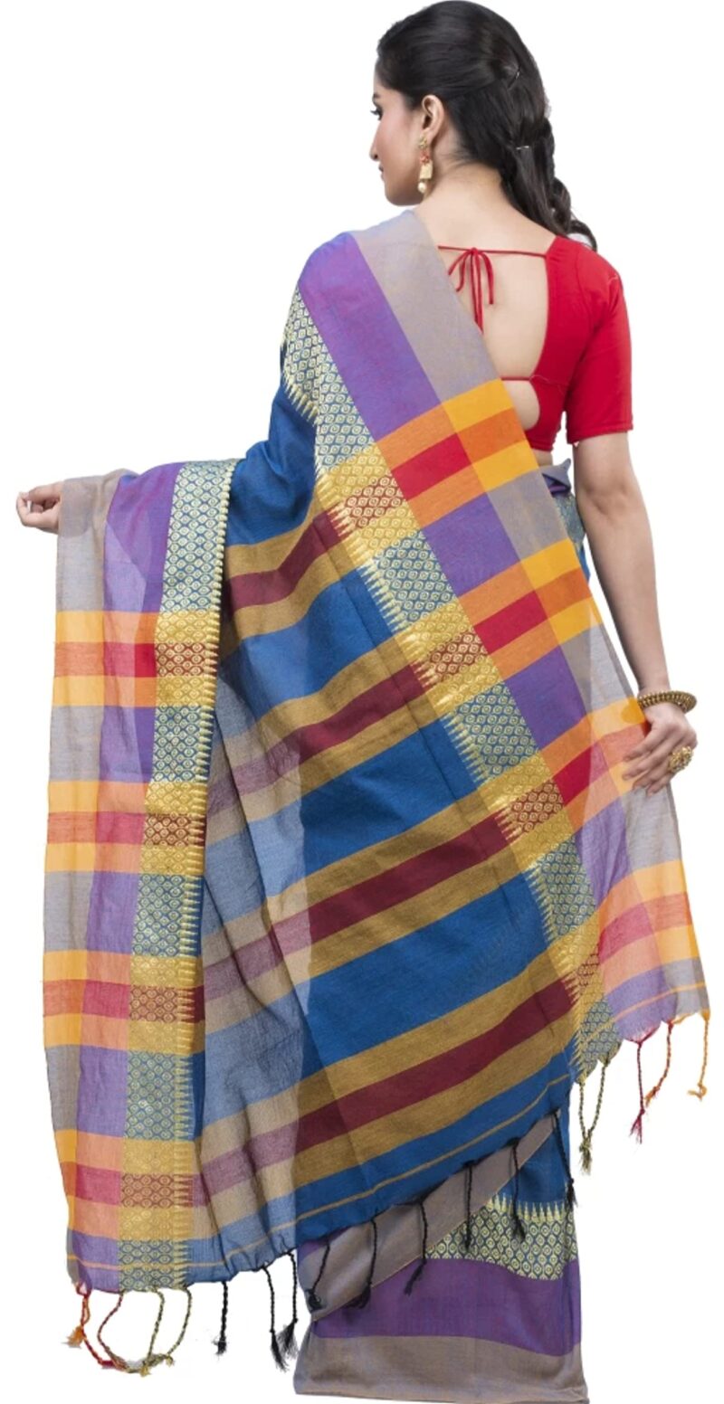 OISHANI SAREE GHOR Women's Traditional Bengal Handloom Cotton Saree (Teal) - Image 3