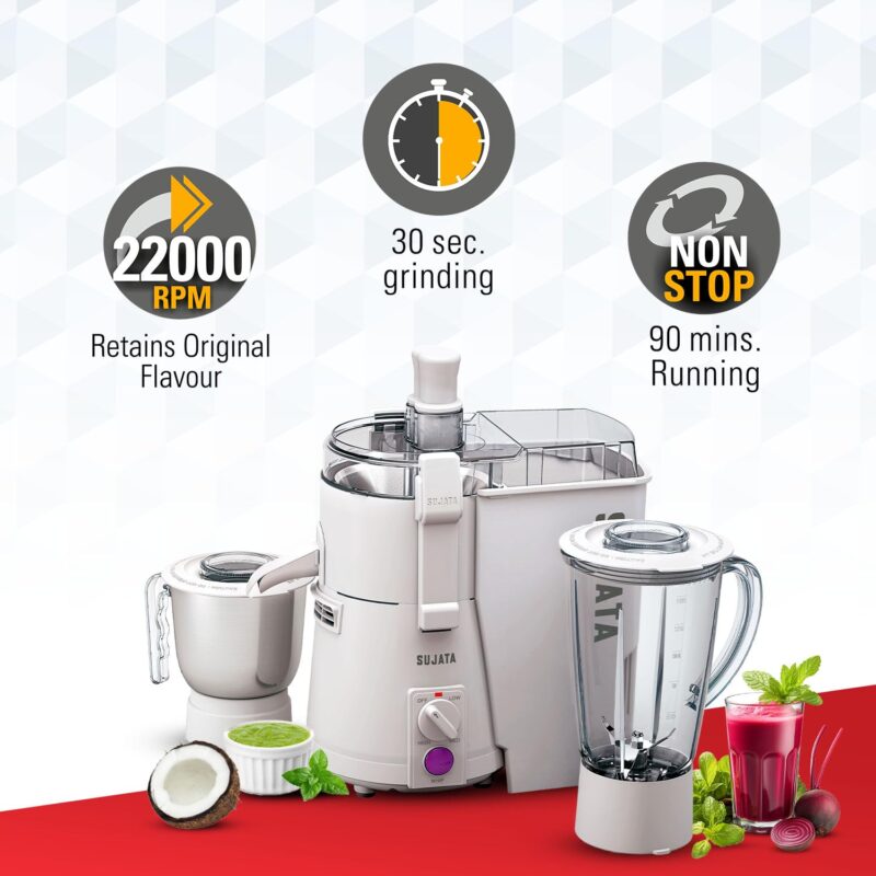 Sujata KI-28012 900-Watt Juicer Mixer Grinder with 2 Jars (White) - Image 6