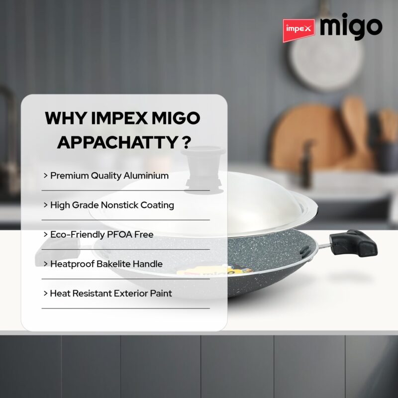 Impex Nonstick Granite Appachatty with Lid | Aluminium Non Stick Appam Pan with Stainless Steel Lid | Aluminium Appam Pan 200 mm | 1 Year Warranty - Image 4