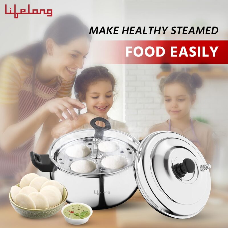 Lifelong Idli Cooker 3 Plate | 12 idlis | Stainless Steel Idli Cooker, Induction and Gas Stove Compatible Idli Maker (LLIDCKR03, Steel Silver) - Image 4