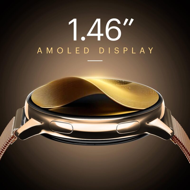 Noise Vortex Plus 1.46” AMOLED Display, AoD, BT Calling, Sleek Metal Finish with Mesh Strap, 7 Days Battery Life, All New OS with 100+ Watch Faces & Health Suite (Gold Link) - Image 3