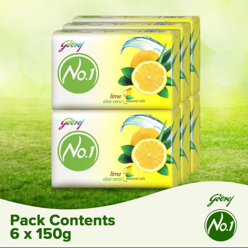 Godrej No.1 Lime & Aloe Vera Soap - Pack of 6 (150g each) - High TFM (Grade 1 Soap) | Soaps For Bath | Long-Lasting Fragrance - Image 6