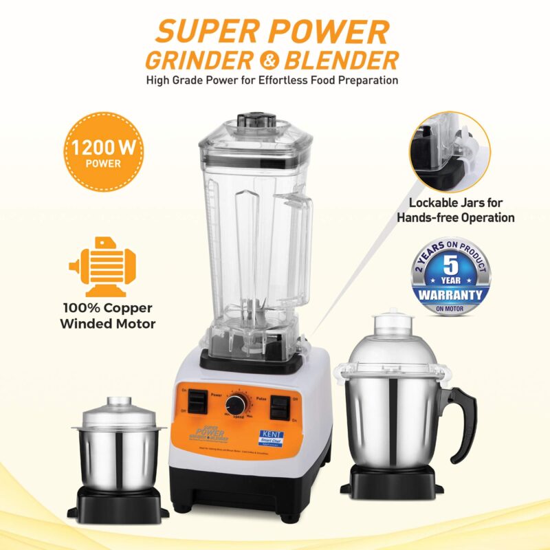 KENT 16083 Super Power Grinder & Blender 1200W| High-Speed Operation | BPA-Free and Stainless Steel Lockable Jars | Pulse Function & Speed Control - Image 4