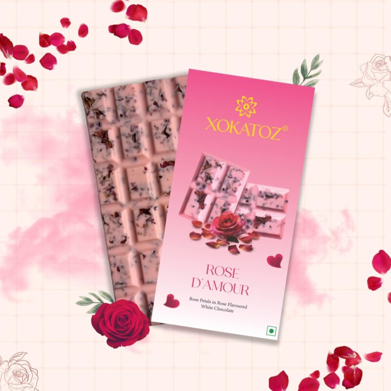 XOKATOZ Exotic Premium Chocolate - 1 Rose D’Amour Flavour - Flavoured White Chocolate Bars - Gift Set - Pack of 1, 75 gm (75 gm x 1) - Image 6
