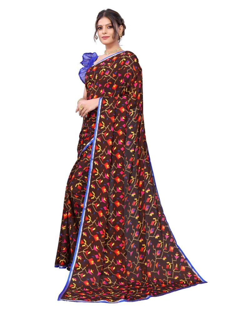 Tarshika Women's Brown Floral Printed Georgette Saree with lace border(RAVAN BROWN_W_Free Size) - Image 5
