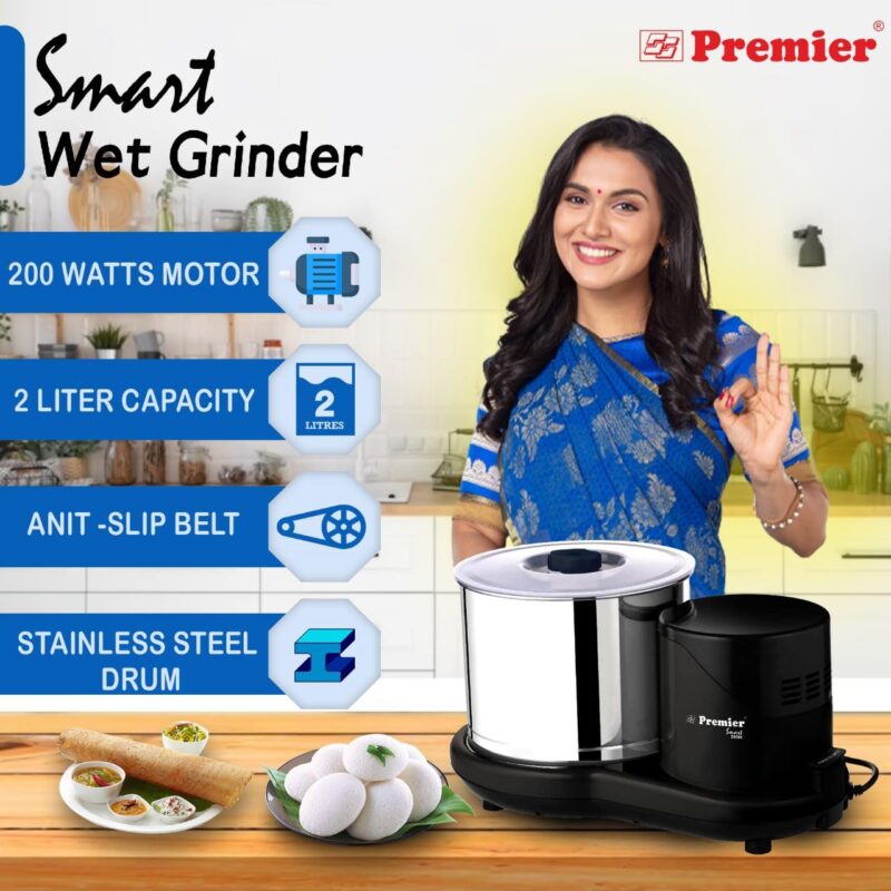 Premier Smart 200w Wet Grinder 2 LTR 230v Pg-512 with Coconut Scrapper and Dough Kneader Attachment, Easy Maintenance & Functional, Versatile Grinder - Image 5