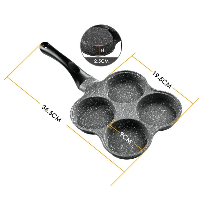 Buecmue Rustless Egg Pan | 4-Cup Nonstick Egg Frying Pan, Easy Clean Egg Cooker Omelet Pan For Breakfast Swedish Pancake, Plett, Crepe Pan Gas Stove and Other Stoves Cookware - Image 3