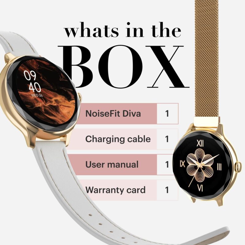 Noise Diva Smartwatch with Diamond Cut dial, Glossy Metallic Finish, AMOLED Display, Mesh Metal and Leather Strap Options, 100+ Watch Faces, Female Cycle Tracker Smart Watch for Women (Gold Link) - Image 2